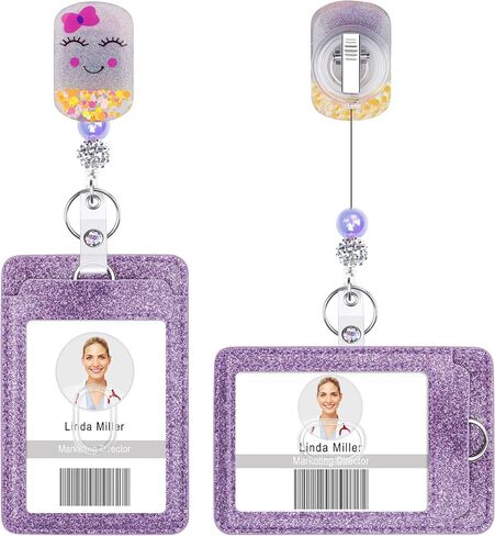 Retractable ID Badge Holder Reel: Cute Bling Nurse Badge Reel with Alligator Clip Badge Clip Horizontal & Vertical Bling ID Badge Holder for Nurses Doctors Students in Saudi Arabia