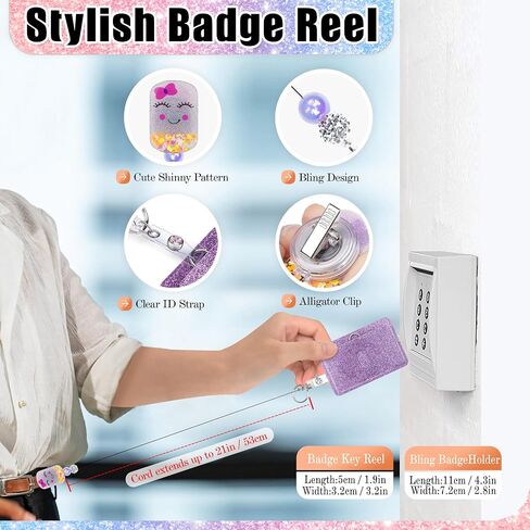 Retractable ID Badge Holder Reel: Cute Bling Nurse Badge Reel with Alligator Clip Badge Clip Horizontal & Vertical Bling ID Badge Holder for Nurses Doctors Students in Saudi Arabia