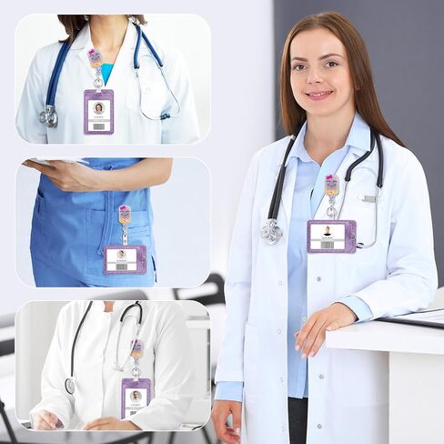 Retractable ID Badge Holder Reel: Cute Bling Nurse Badge Reel with Alligator Clip Badge Clip Horizontal & Vertical Bling ID Badge Holder for Nurses Doctors Students in Saudi Arabia