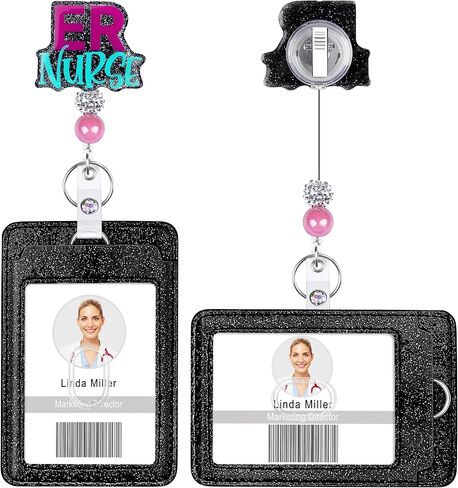 Retractable ID Badge Holder Reel: Cute Bling Nurse Badge Reel with Alligator Clip Badge Clip Horizontal & Vertical Bling ID Badge Holder for Nurses Doctors Students in Saudi Arabia
