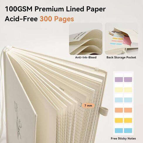 Ospelelf Linen Hardcover Journaling Notebooks for Note Taking, Work and Campus, B5 7.5 x 10'' 300 Pages College Ruled Notebooks for School with Pen Loop and Tabs White Tulip in Saudi Arabia