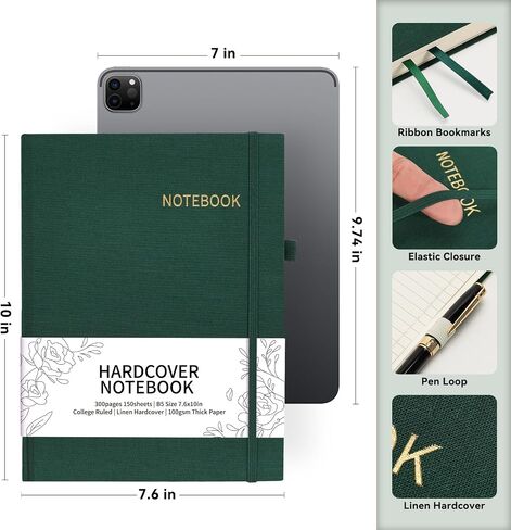 Ospelelf Linen Hardcover Journaling Notebooks for Note Taking, Work and Campus, B5 7.5 x 10'' 300 Pages College Ruled Notebooks for School with Pen Loop and Tabs White Tulip in Saudi Arabia