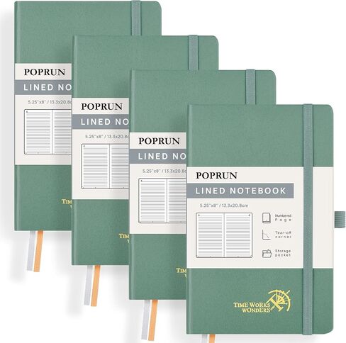 POPRUN Lined Journal Notebook for Women & Men, 4 PCS Medium Size 5.25''x 8'', 120GSM Thick Paper, 128 Numberd Pages, Hardcover, Index Tabs, College Ruled Notebook for Work - Black,Red,Green,Blue in Saudi Arabia