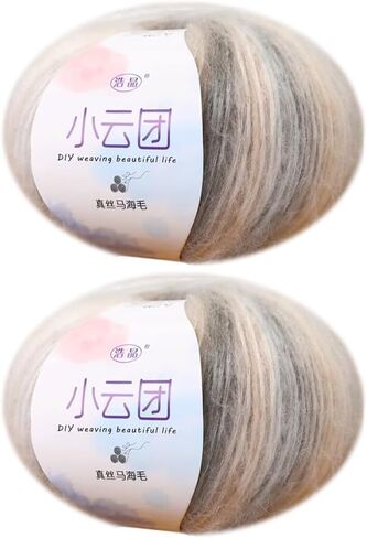 Silk Mohair Yarn Multicolor Soft Mohair Knitting Wool Yarn Fluffy Yarn for Crocheting & Knitting Sweater Baby Clothes Hats Scarf, 50g x 2 Balls in Kuwait
