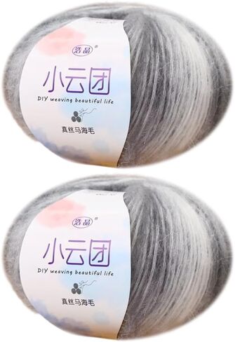 Silk Mohair Yarn Multicolor Soft Mohair Knitting Wool Yarn Fluffy Yarn for Crocheting & Knitting Sweater Baby Clothes Hats Scarf, 50g x 2 Balls in Kuwait