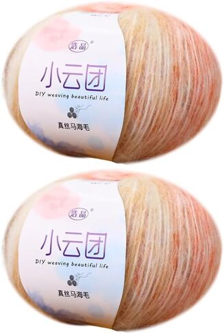 Silk Mohair Yarn Multicolor Soft Mohair Knitting Wool Yarn Fluffy Yarn for Crocheting & Knitting Sweater Baby Clothes Hats Scarf, 50g x 2 Balls in Kuwait