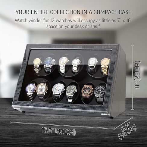 12 ملفاف ساعة للساعات الأوتوماتيكية مع خيار إيقاف المحرك (أبنوسي) in Kuwait