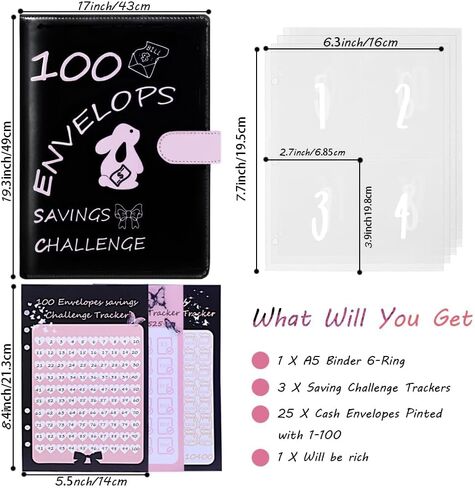 100 Envelopes Money Saving Challenge,Savings Challenges Book with Envelopes，Money Saving Budget A5 Binder with Cash Envelopes for Budgeting，libro de ahorro de dinero de 100-30 - 365 dias 5000 dolares in Kuwait