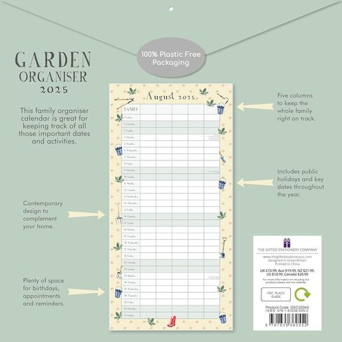 تقويم حائط مربع 2025 من The Gifted Stationary، حديقة، منظم منزلي لمدة 16 شهرًا، تقويم معلق مع 180 ملصق تذكير، مخطط شهر للمنزل، أو المساحات الإبداعية، 12 × 12 بوصة in Saudi Arabia