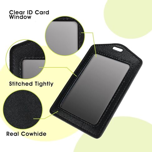 TIESOME 2Pcs Vertical Leather ID Badge Holder, Waterproof Double Sided Clear Card Holder for Office Staff Students Employees (Black) in Saudi Arabia