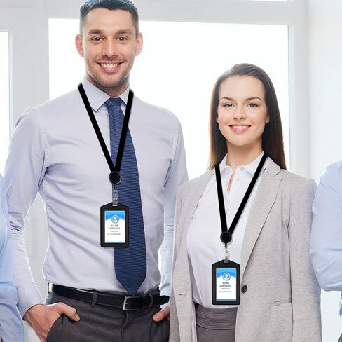 TIESOME 2Pcs Vertical Leather ID Badge Holder, Waterproof Double Sided Clear Card Holder for Office Staff Students Employees (Black) in Saudi Arabia
