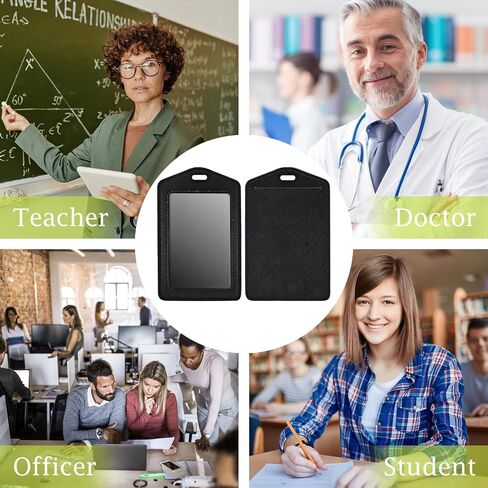 TIESOME 2Pcs Vertical Leather ID Badge Holder, Waterproof Double Sided Clear Card Holder for Office Staff Students Employees (Black) in Saudi Arabia