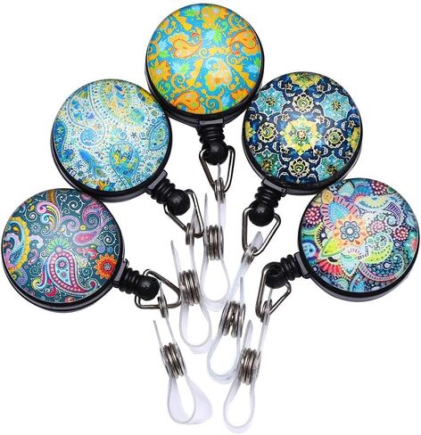 Name Badge Reel,ID Badge Reels with Belt Clip, Retractable Badge Reel, Nurse Badge Reel, 5 Assorted Patterns Decorative, 5 Pack, Paisley in Saudi Arabia