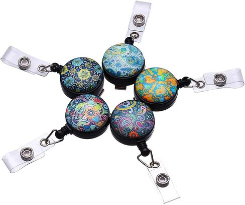Name Badge Reel,ID Badge Reels with Belt Clip, Retractable Badge Reel, Nurse Badge Reel, 5 Assorted Patterns Decorative, 5 Pack, Paisley in Saudi Arabia