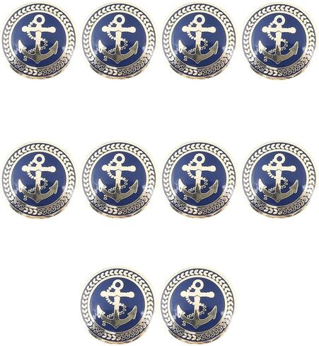 10 Piece Golden Blue Metal Blazer Button Set - Naval Anchor - for Blazer, Sport Coat, Uniform, Jacket (Blue 15MM) in Saudi Arabia