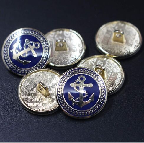 10 Piece Golden Blue Metal Blazer Button Set - Naval Anchor - for Blazer, Sport Coat, Uniform, Jacket (Blue 15MM) in Saudi Arabia