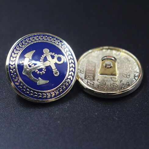 10 Piece Golden Blue Metal Blazer Button Set - Naval Anchor - for Blazer, Sport Coat, Uniform, Jacket (Blue 15MM) in Saudi Arabia