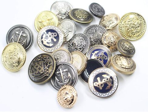 10 Piece Golden Blue Metal Blazer Button Set - Naval Anchor - for Blazer, Sport Coat, Uniform, Jacket (Blue 15MM) in Saudi Arabia