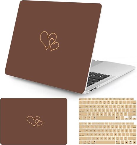 Seorsok Compatible with MacBook Air 13 Inch Case 2022 2021 2020 2019 2018 Release A1932 A2179 M1 A2337 Touch ID, Cute&Lovely Heart Pattern Plastic Hard Shell Case with Keyboard Cover,Brown in Saudi Arabia