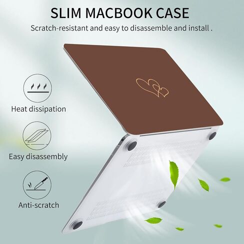 Seorsok Compatible with MacBook Air 13 Inch Case 2022 2021 2020 2019 2018 Release A1932 A2179 M1 A2337 Touch ID, Cute&Lovely Heart Pattern Plastic Hard Shell Case with Keyboard Cover,Brown in Saudi Arabia