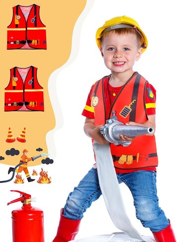 16 Pcs Kid Career Role Play Vest Costume Construction Fireman Police Soldier Vest Bulk for Kid Halloween Cosplay in Kuwait