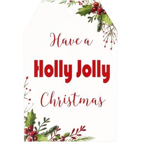 G2PLUS 50PCS Merry Christmas Tags, Have Yourself A Merry Little Christmas Tags, Watercolor Christmas Floral Gift Tags, Christmas Paper Gift Tags with String for Gift Wrapping, Holiday Party Favors