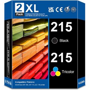 T215 215 Ink Cartridge Replacement for WF-100 WF-110 EC-C110 Printer (1 Black,1 Tricolor, 2-Pack)
