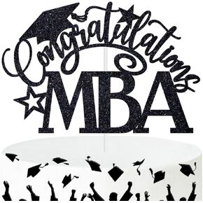 Congratulations MBA Cake Topper, Congrats Grad/Master of Business Administration Cake Decor, Class of 2024 College Graduation Party Decorations Supplies, Black Glitter