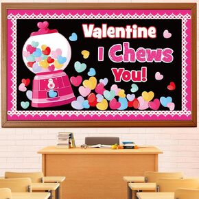 Valentine's Day Gumball Machine Bulletin Board Set, Valentines Day Bubble Gumballs Bulletin Board Classroom Decorations Colorful Heart Cutouts Home Wall Party Decor for Teacher(Valentine I Chews You)