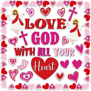 Valentine's Day Christian Bulletin Board Decorations Set Love God with All Your Heart Christian Bulletin Board Set Faith Religious Valentine Classroom Sunday School Blackboard Wall Decoration