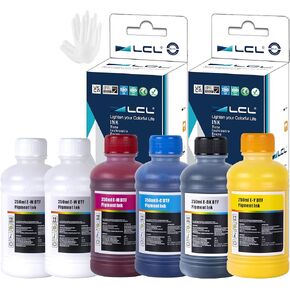 LCL Premium DTF Ink 1500ML-DTF Transfer Ink for PET Film Refill for DTF Printers ET-8550 XP-15000 L1800 L805 R1390 R2400 Heat Transfer Printing Direct to Film (250ml x 6, CMYK 2Wh)