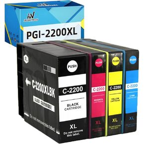 Compatible Ink Cartridges Replacement for Canon PGI-2200XL Work for Maxify MB5420 MB5120 MB5320 MB5020 iB4120 iB4020 Printers (Black, Magenta, Yellow and Cyan, 4-Pack)