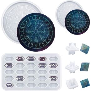 WANDIC Set of 6 Silicone Rune Tray Rune Stones Resin Molds, Rune Divination Resin Mold, and Divination Card Astrology Compass Resin Mold for DIY Craft Jewelry Game Making