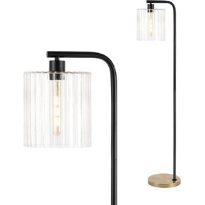 JONATHAN Y JYL1142A Easton 60.75" Modern Minimalist Metal/Ribbed Glass LED Floor Lamp for Bedroom, Living Room, Office, Brass Gold/Black