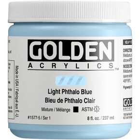 Heavy Body Acrylics by GOLDEN, Light Phthalo Blue, 8 fl. oz. Jar, Professional Acrylic Paint, Opaque
