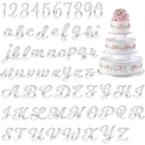 64 Pcs Acrylic Mirror DIY Personalized Name Cupcake Toppers Silver Letters Acrylic Letters Cake Alphabet Numbers Topper Mirror Number Letters Custom Cake Topper Name Silver Cake Decorations