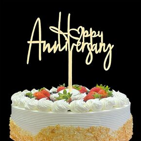 Happy Anniversary Cake Topper for Wedding Anniversary, Company Anniversary, Birthday Anniversary Party Decorations Supplies, Mirror Gold Acrylic
