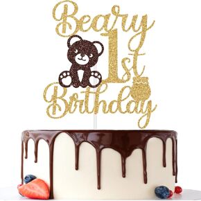 غلاف كعكة عيد الميلاد الأول السعيد تحت عنوان الدب، عيد ميلاد الدب الأول، ديكور كعكة عيد ميلادي الأول، لوازم أو هدايا زينة عيد الميلاد الأول اللامعة