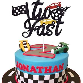 Marwey Race Car Birthday Cake Topper Happy Birthday Cake Decor Chequered Flag Themed Party Supplies Decorations(Doubled-Sided)