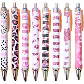 10PC Heart Pens Cute Red Hearts Shaped Valentines Day Stationary Ink Gel Pen Pink Rose Gold XOXO Black Leopard Glitter Office School Supplies Accessories Wedding Party Favors Items Women Gift Bulk