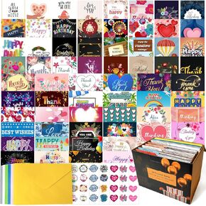 64 All Occasion Cards Assortment Box with Envelopes and Stickers, 4×6 Inch Assorted Greeting Cards with Blank Inside - Birthday, Holiday, Love, Anniversary, Thinking of You, Thank You Cards