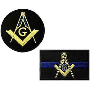 Cute-Patch Blue Line Masonic Flag and Compass Embroidered Iron on sew on Patch Mason Emblem