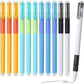 Temiary 12Pcs Erasable Gel Pens, Black Ink Pen with Eraser, Quick Dry, Smooth Writhing Comfortable to Use for Taking Marking Planner Crossword Puzzles (Black)