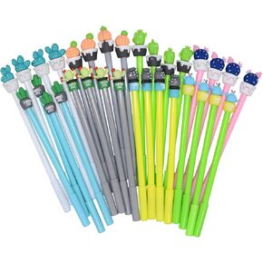 YYaaloa 32pcs Cute Cactus Novelty Gel Ink Pens Writing Pens 0.5 mm Black Ink Assorted Styles Fun Kawaii Pens Bulk for Kids Office School Supplies (32pcs cactus style 10, Black)