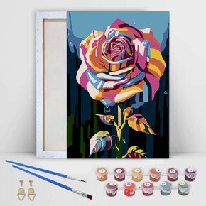 Kaliosy Framed Paint by Numbers Kits for Adults Colorful Rose Flower, Oil Painting Paint Pre Drawn Canvas Drawing Paintwork with Paintbrushes Acrylic Beginner Wall Home Decoration 8x12 inch