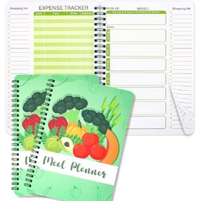 2Pcs Weekly Meal Planner Notebook Food Prep Journal with Easy Tear off Shopping List and Expense Tracker for Menu Healthy Diet and Weight Loss Tracking8.27 X 5.9inch