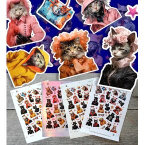 Stickers Pack (Over 150 Stickers) Elegant Japanese Inspired Cat Stickers, Traditional Kimonos and Accessories, Artistic Watercolor Decals ~ Vinyl Stickers White Hologram Transparent