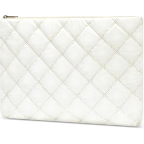 MOSISO 13-13.3 inch Laptop Sleeve Puffer Rhombus Quilted Padding Bag for Women, Soft Puffy Carrying Case Compatible with MacBook Air 13/Pro 13/Pro 14 inch, Cute Lightweight Nylon Bag Cover, Milk White