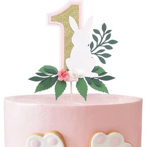 Bunny 1st Birthday Cake Topper - Some Bunny Is One Cake Topper, Easter Bunny Theme First Birthday Cake Decoration for Girls, Spring Rabbit Birthday Party Supplies, Bunny Floral Photo Props Cake Smash