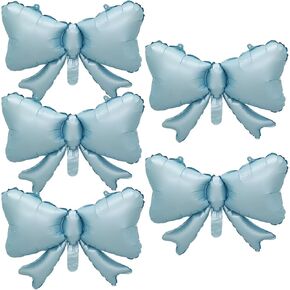 FBQ 5 Pcs Bow Balloon Matte Blue Bow Theme Baby Shower Bow Foil Balloon Wedding Party Decoration